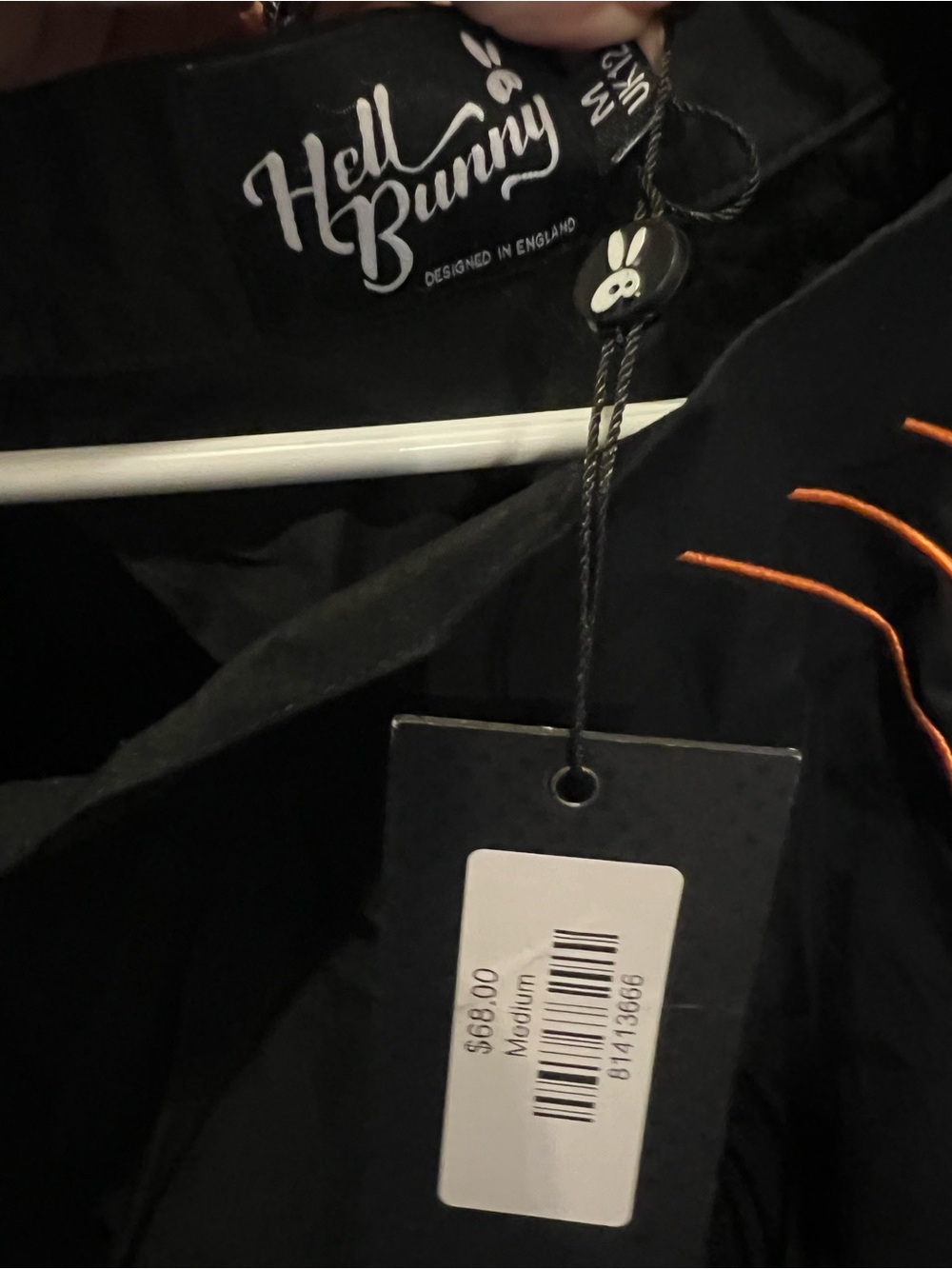 Hell Bunny Black Skirt with Orange Piping and Webs at pockets